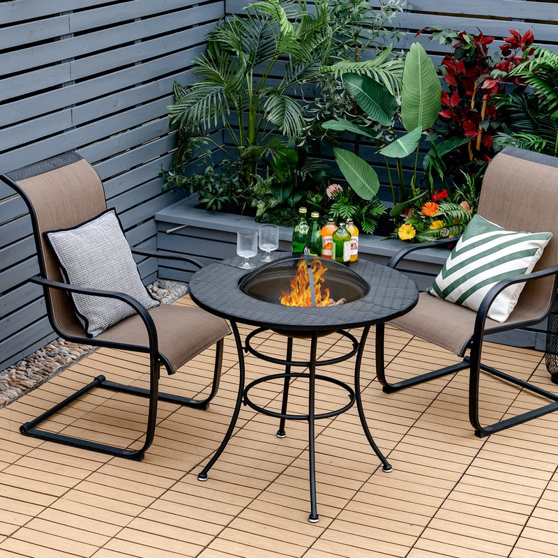 Outdoor Firepit with Spark Screen Cover for Outside Dining