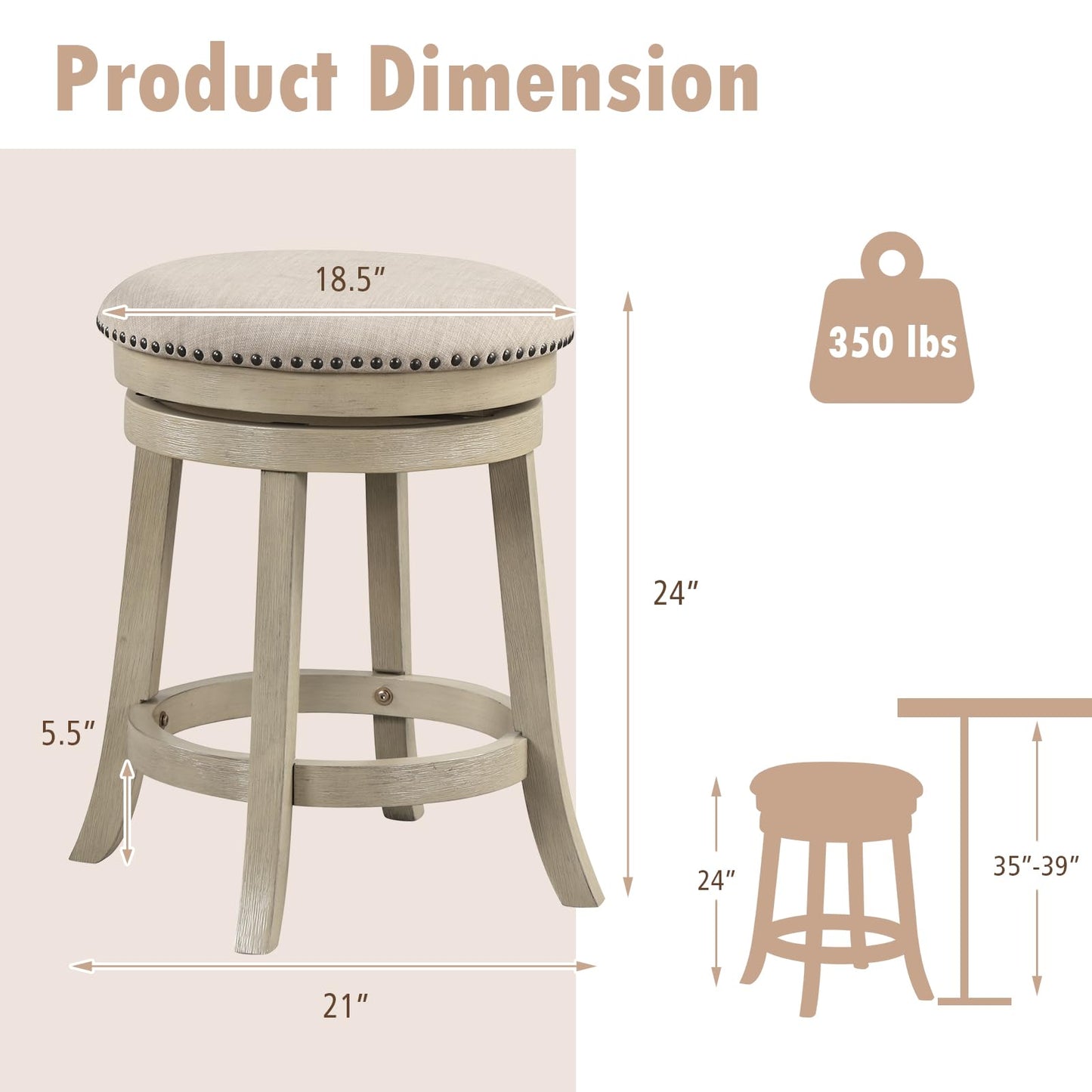 360° Swivel Bar Stools Set of 2/4 24/26.5-inch Height Upholstered Round Barstools
