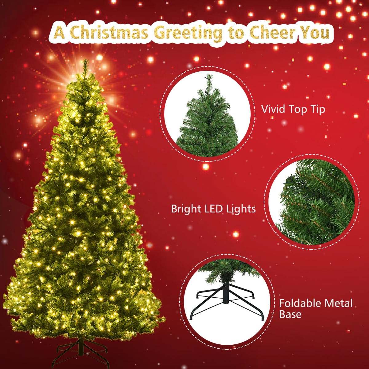 7/8/9 FT Pre lit Christmas Tree with 150/500/750/1000 Warm White & Multicolored Lights