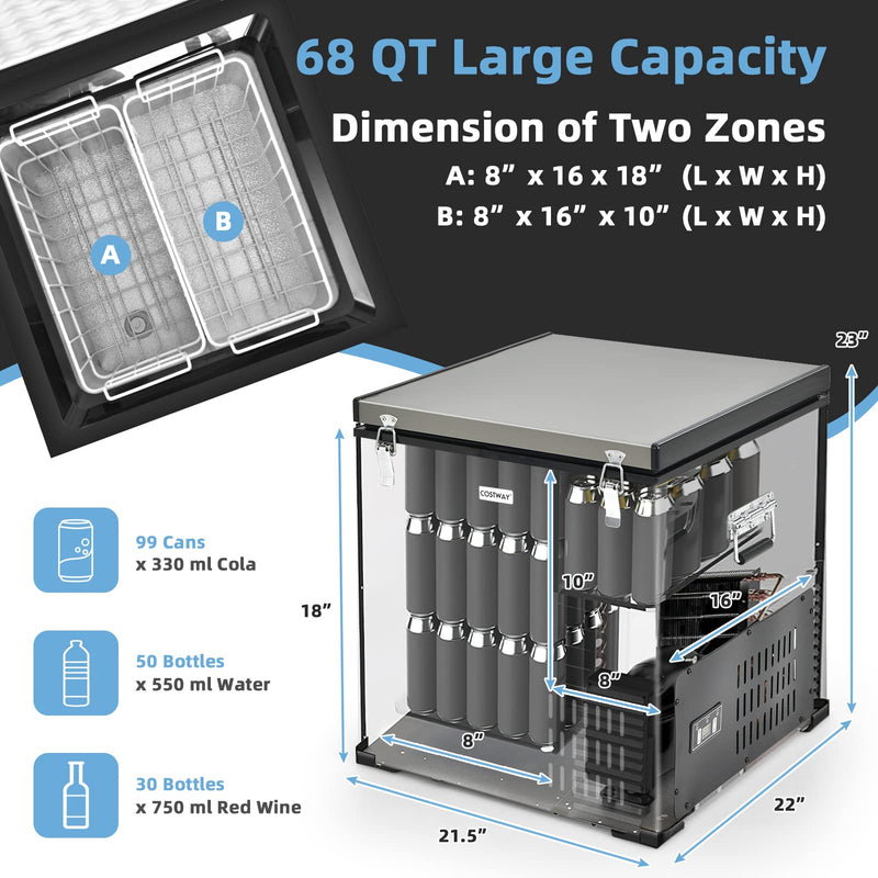 ARLIME 68-Quart Car Refrigerator Portable Chest Freezer(-11℉- 50℉) with 12V/24V DC & 110V/240V AC Adapter