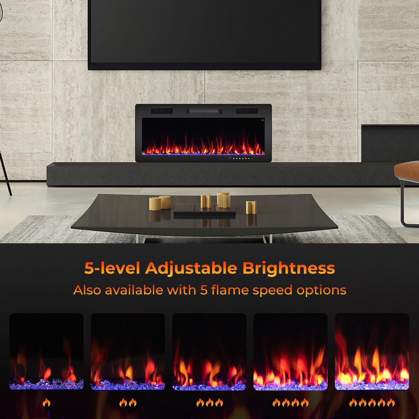 40 Inch Electric Fireplace Recessed and Wall Mounted, 750W/1500W Electric Fireplace Heater with Remote
