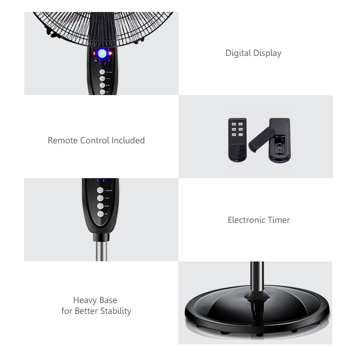 Pedestal Fan Black-Double 3 Blades