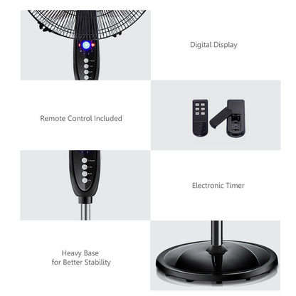 Pedestal Fan Black-Double 3 Blades