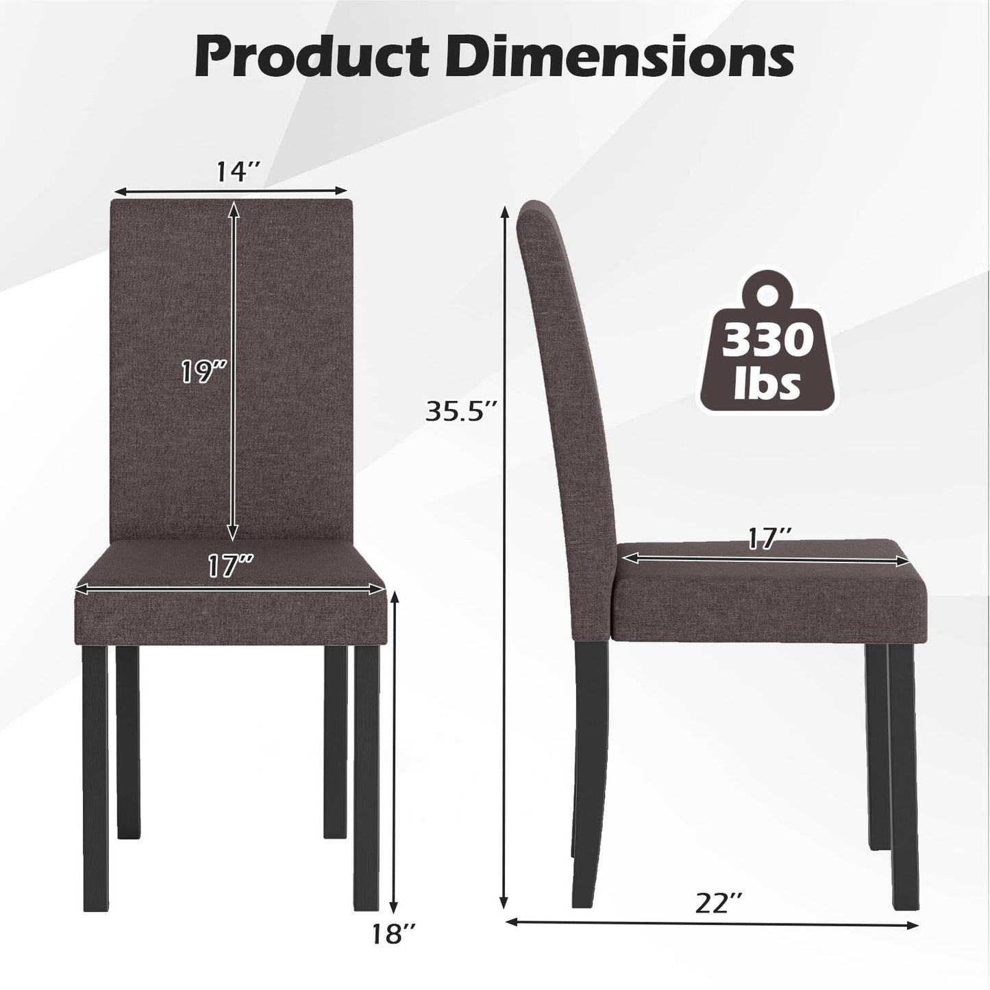 Fabric Upholstered Armless Kitchen Side Chair w/Rubber Wood Legs