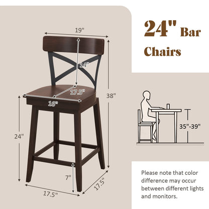 24 Inch Swivel Bar Stool Set of 2/4 Ergonomic Counter Height Chairs with Open X Back & Footrest