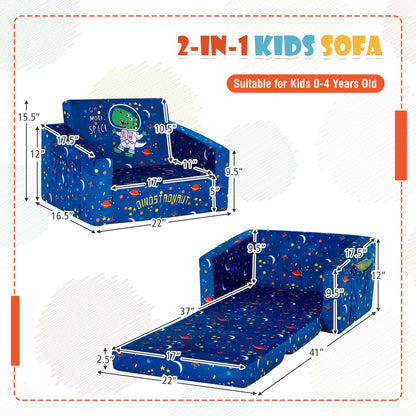 2-in-1 Convertible Sofa to Lounger for Children with Side Storage Pocket Flip Open Couch & Sleeper with Cut Patterns