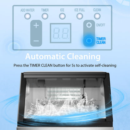 Commercial Ice Maker Machine, 110LBS/24H Stainless Steel Under Counter/Freestanding Self Cleaning Ice Machine with 24H Timer