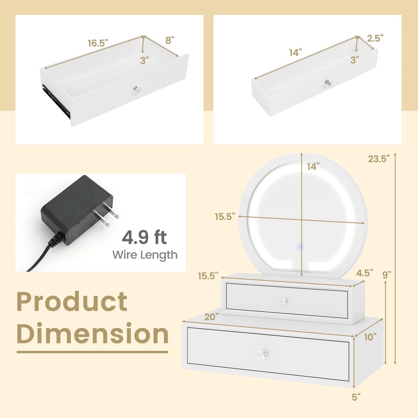 Modern Desktop Makeup Mirror with 2 Storage Drawers