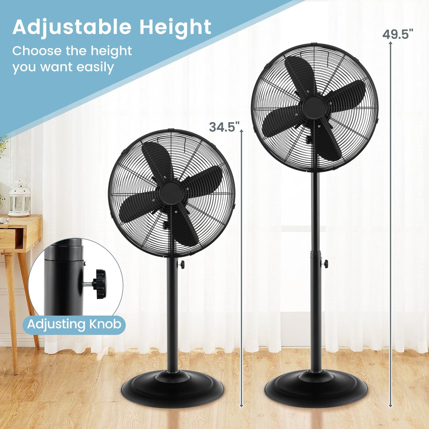 ARLIME Pedestal Fan, 16 Inch Oscillating Fan w/ 3 Speeds & Adjustable Height, 75° Oscillation & 20° Tilt