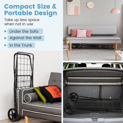 360° Swiveling Front Wheels Folding Shopping Cart Light Weight Utility Cart