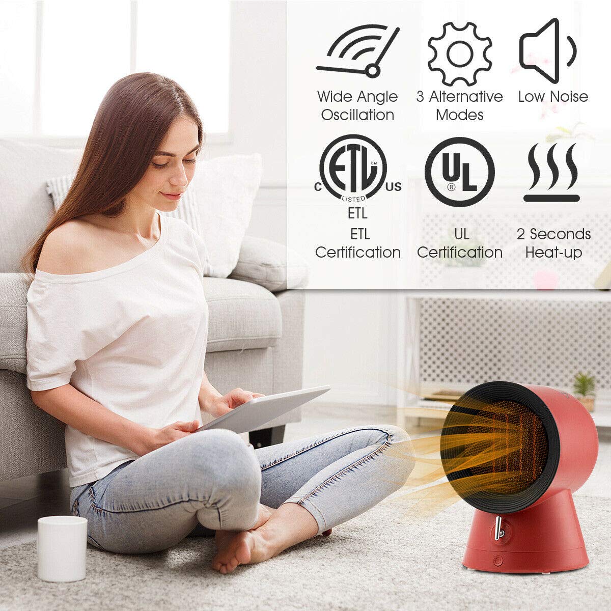 2 in 1 Mini Electric Space Heater Cooling Fan 3 Modes 1500W Small Portable Ceramic Heater