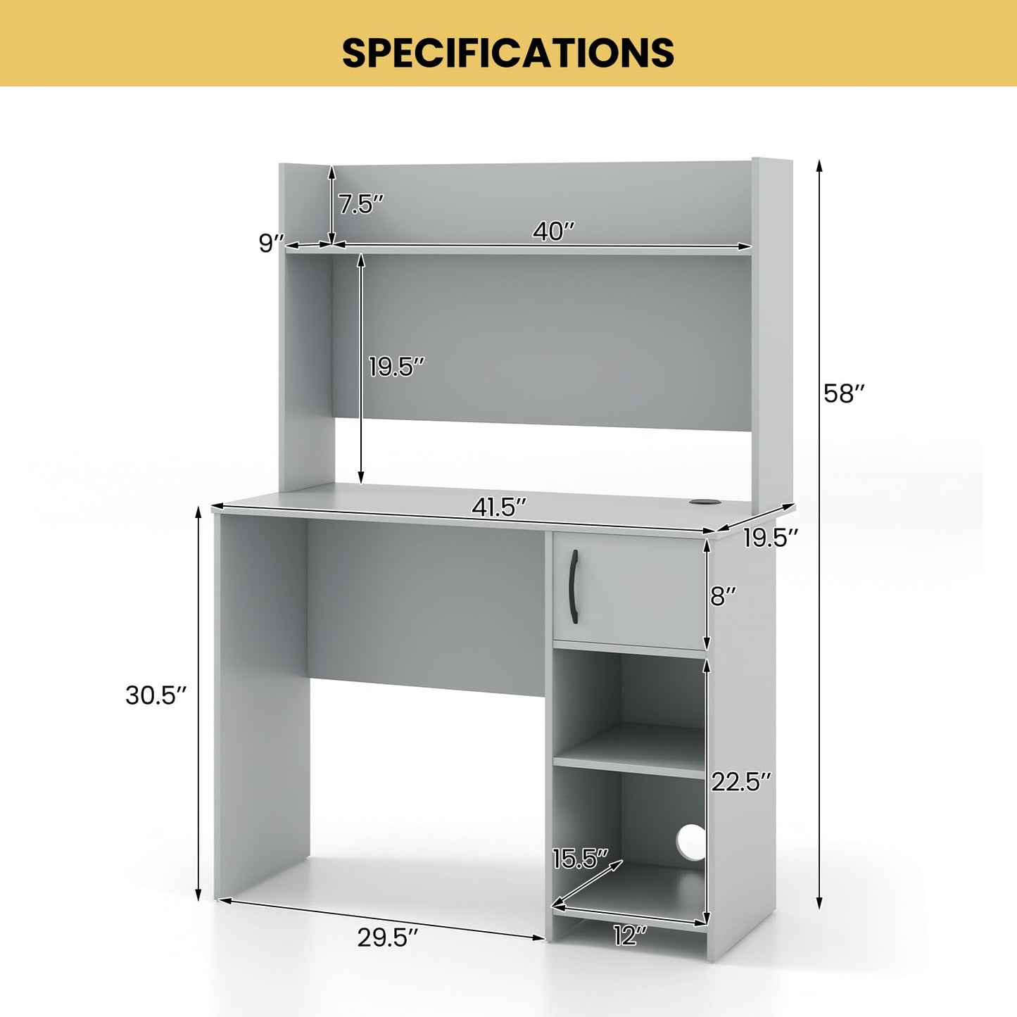 Computer Desk with Hutch Home Office Desk with Adjustable Shelf