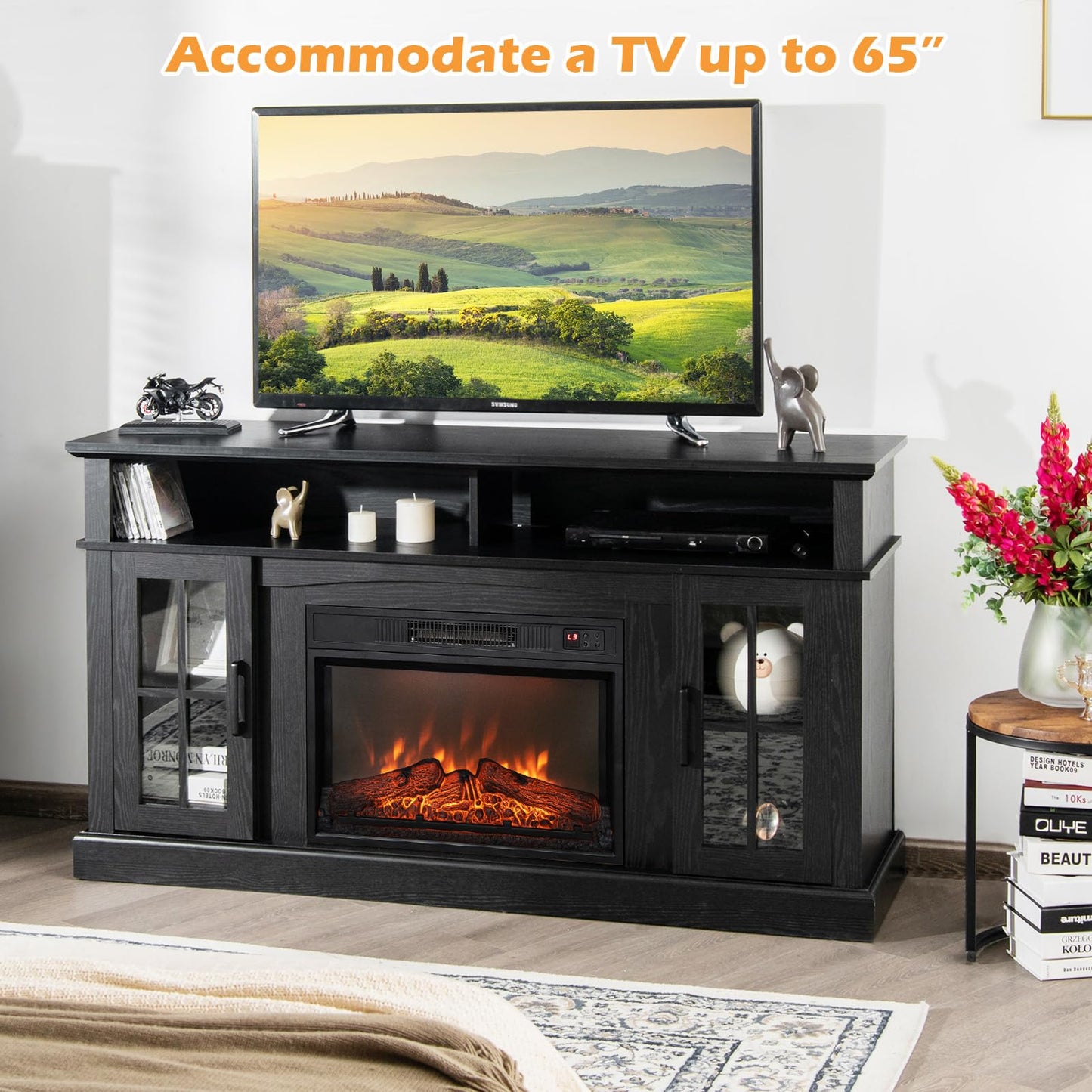 Fireplace TV Stand for TVs Up to 65 Inch, 23 Inches Electric Fireplace with Remote Control