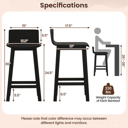 Solid Wood Bar Stools Set of 2/4 24.5-inch Counter Height Chairs