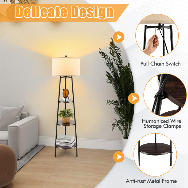 ARLIME Floor Lamp with 3-Tier Shelves - Modern Standing Corner Floor Lamp