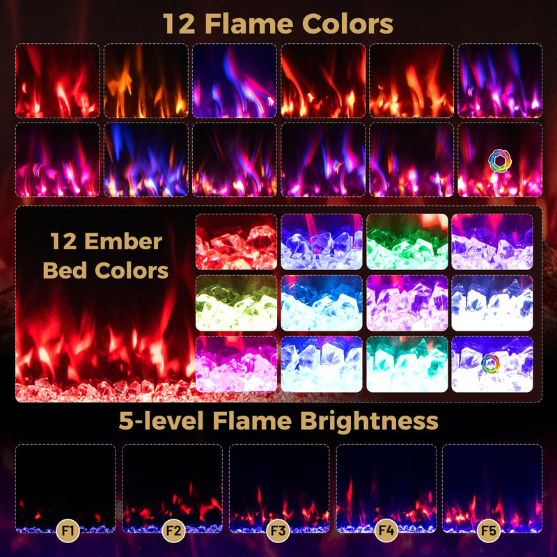 Smart WiFi Electric Fireplace 36/42/50/60 inch Wide