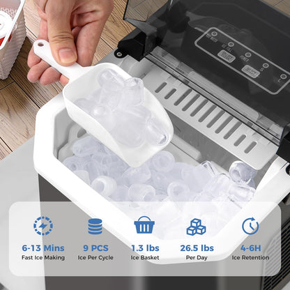 Countertop Ice Maker with Self-Cleaning 9 Ice Cubes Ready in 6-13 Mins