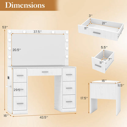 43.5'' Modern Dressing Table with Charging Station