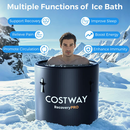 129 Gal Oval Ice Bath Tub with Cover for Cold and Hot Therapy