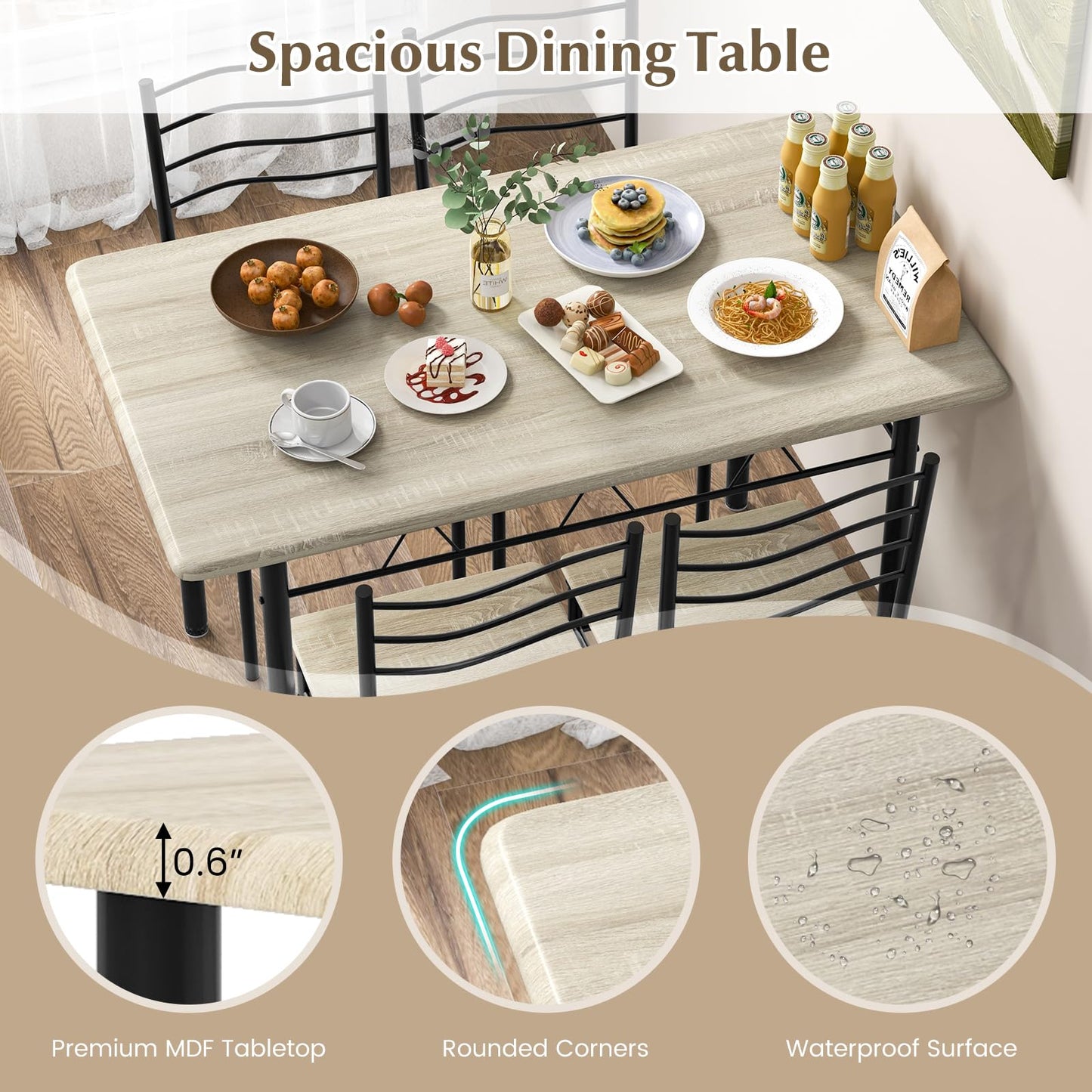 5 Piece Metal Rectangular Dinette Set w/Non-Slip Pad