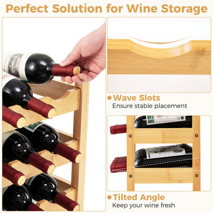 18 Bottle Tabletop Wine Holder with Wave Slot for Kitchen