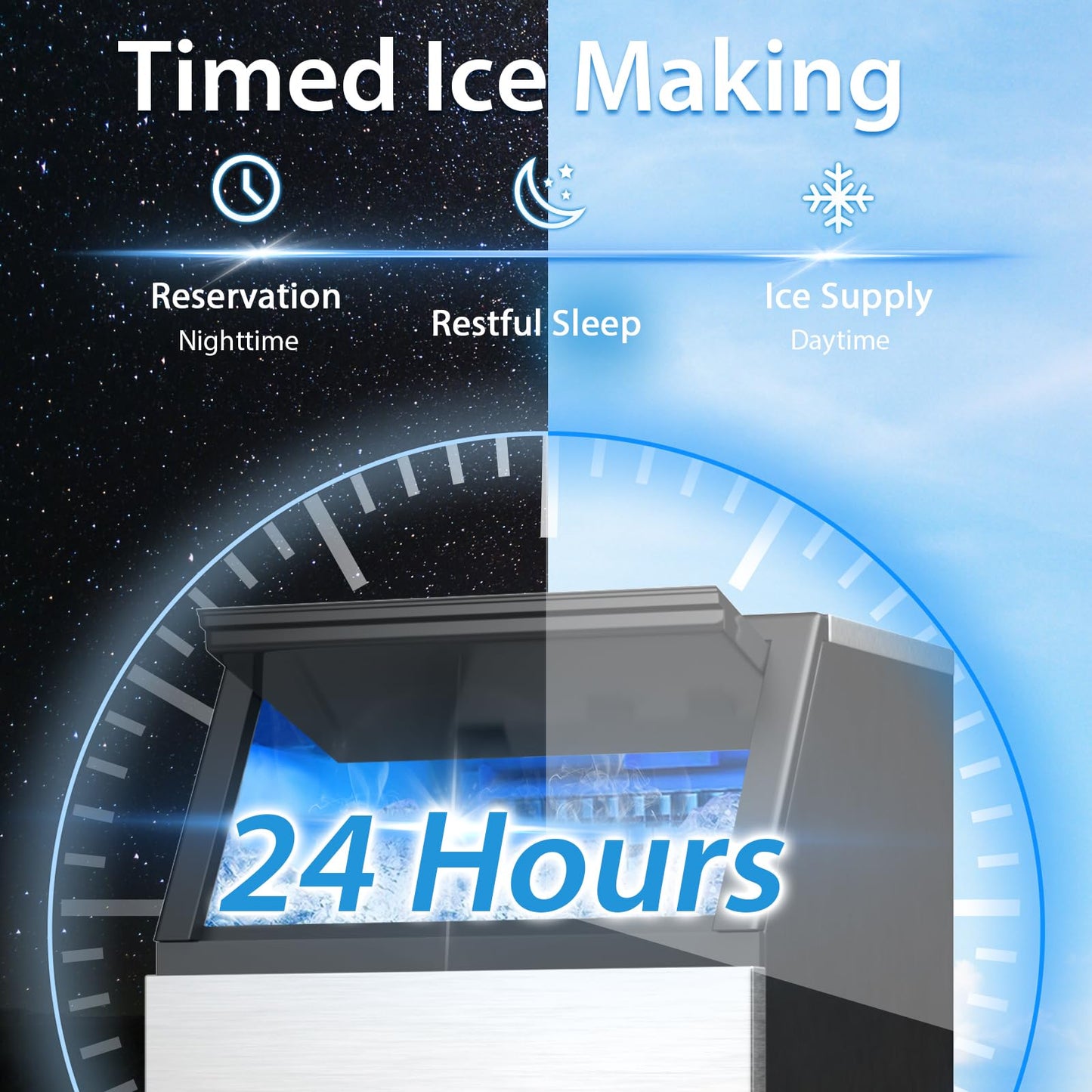 Commercial Ice Maker Machine, 110LBS/24H Stainless Steel Under Counter/Freestanding Self Cleaning Ice Machine with 24H Timer