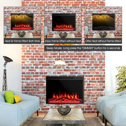 37-Inch Electric Fireplace, Wall-Mounted and Recessed Fireplace Heater with 4 Flame and Log Colors
