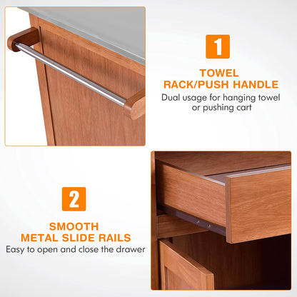 Kitchen Storage Island Cart on Wheels Farmhouse Kitchen Rolling Trolley Cart