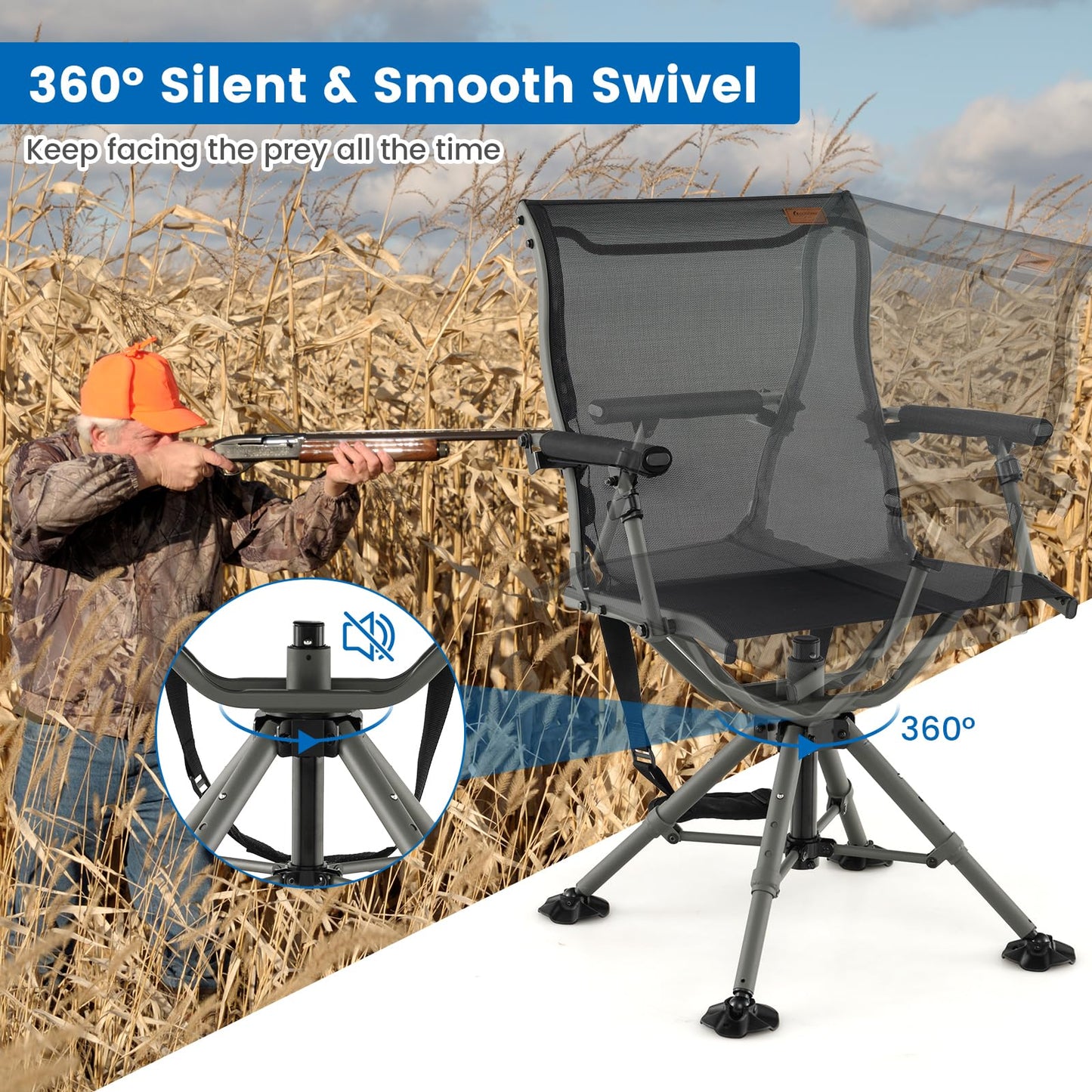 Folding Hunting Chair 360° Silent Swivel Hunting Blind Chair