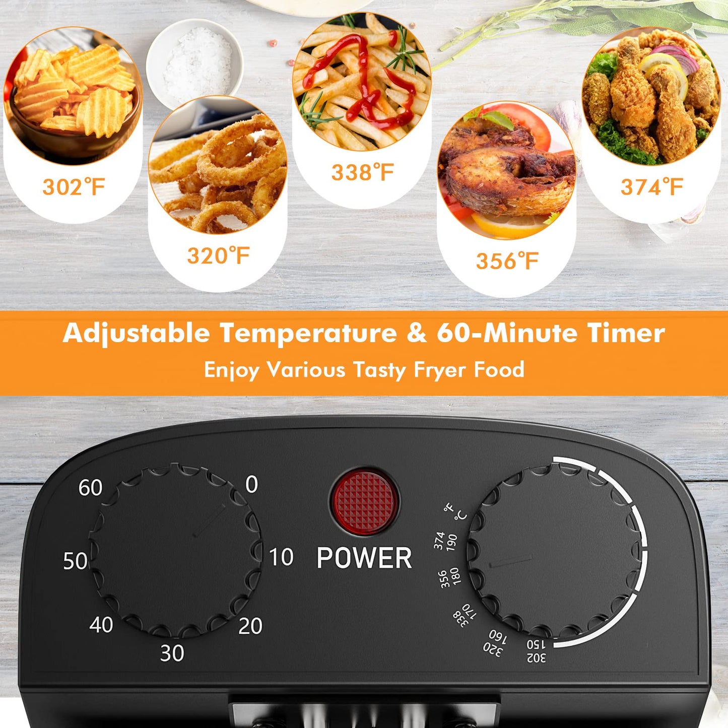 Deep Fryer with Basket, 3.2Qt Stainless Steel Electric Oil Fryer w/Adjustable Temperature, Timer