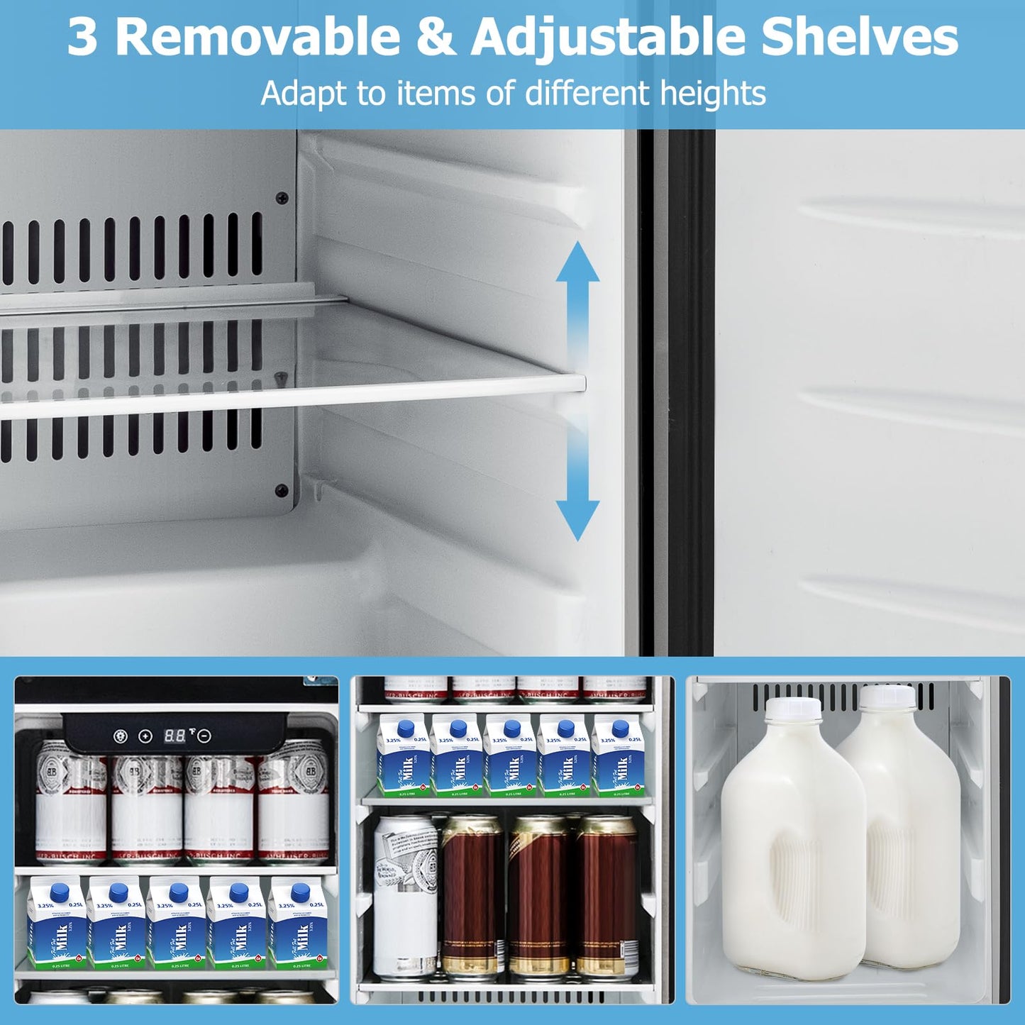 115 Cans Compact Beverage Refrigerator with Adjustable Shelves & Stainless Steel Door