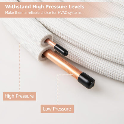 25 Ft. Mini Split Line Set | 1/4” & 1/2” O.D. Copper Pipes Tubing with 3-Layer Insulation