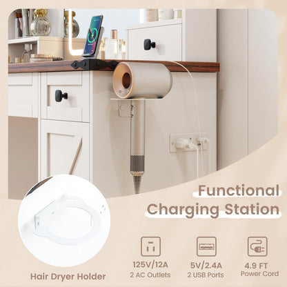 44.5'' Farmhouse Dressing Table w/Charging Station for Girls