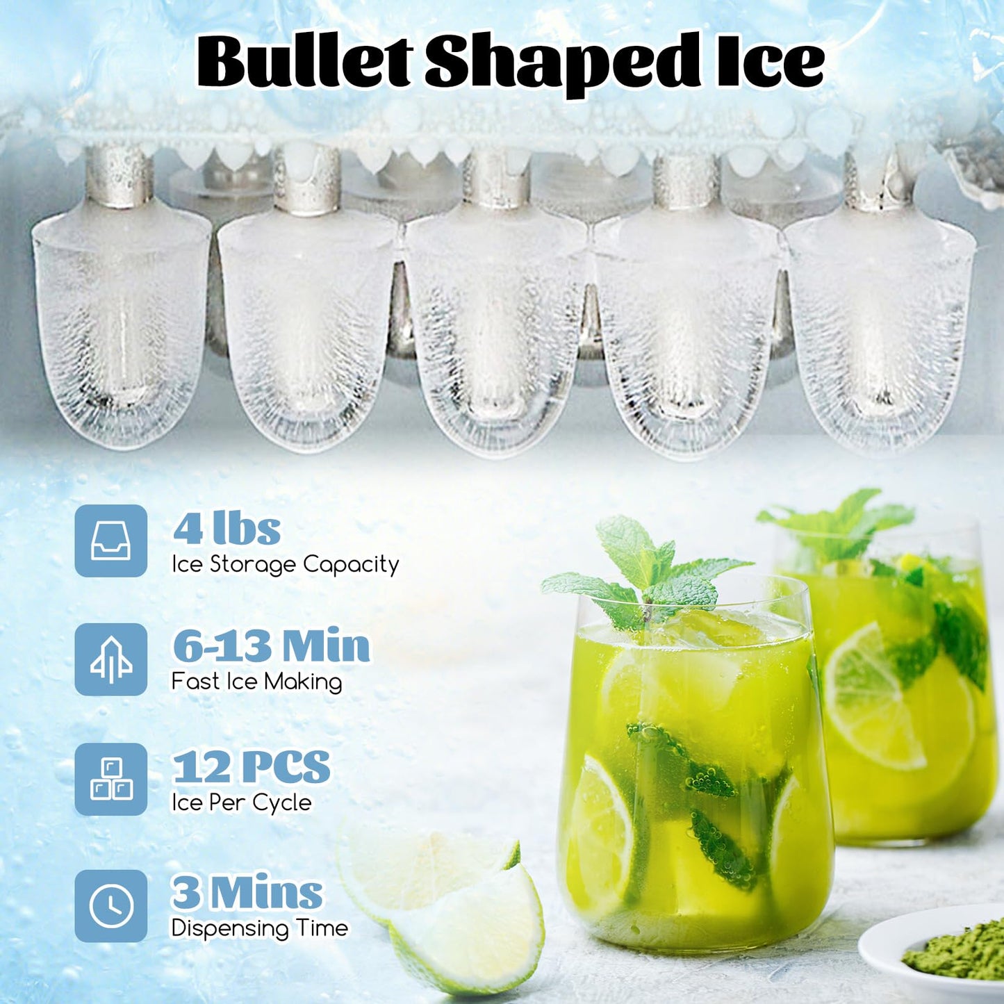 Water Dispenser with Ice Maker, 3-in-1 Countertop Hot/Cold Dispenser with Ice Machine