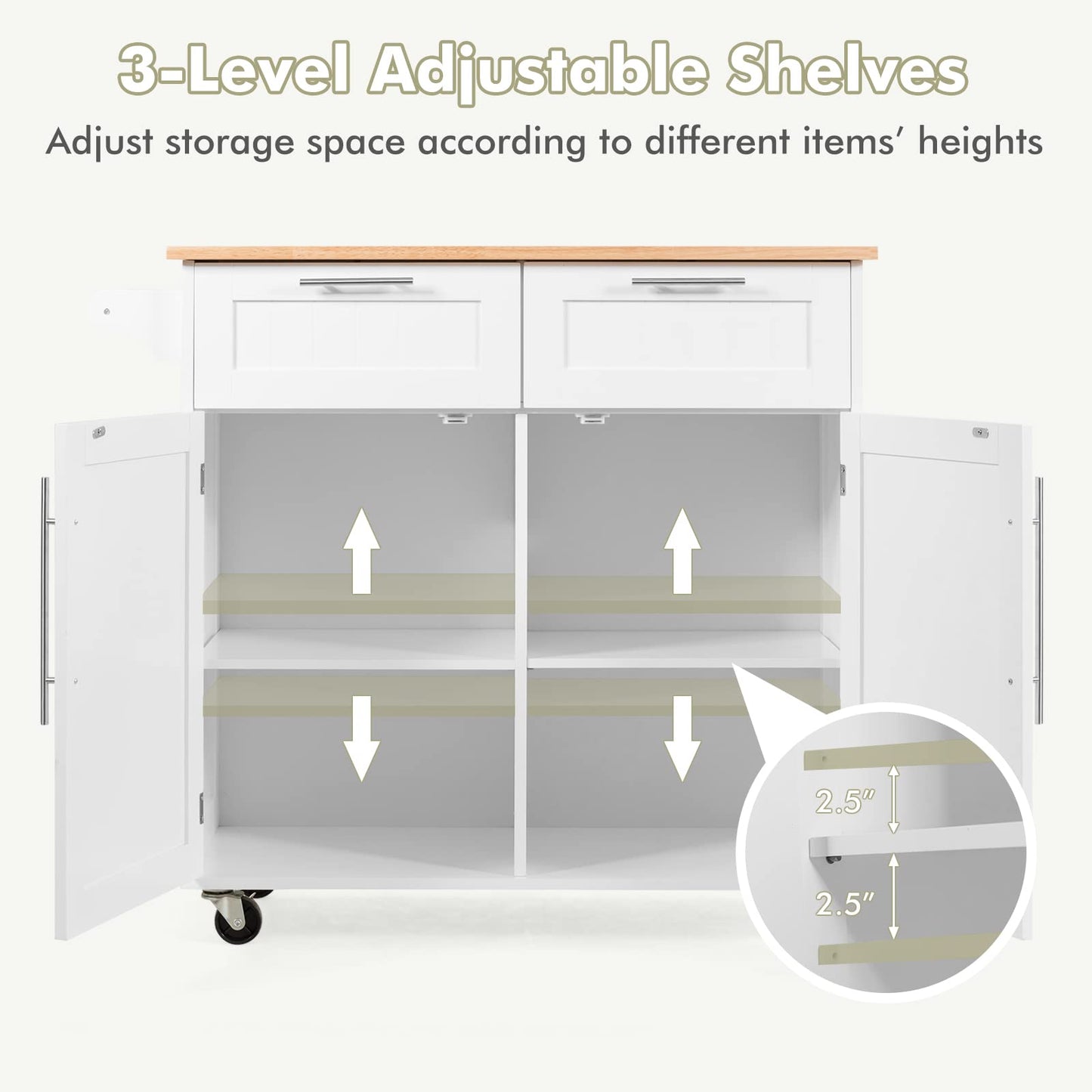 Kitchen Island Cart on Wheels with Side Towel Bar