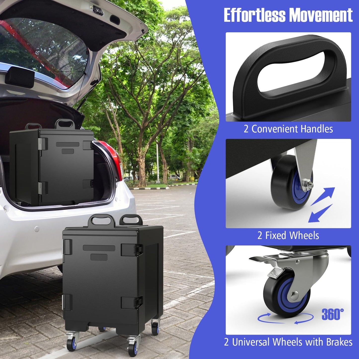 ARLIME 2 Pack Insulated Food Pan Carriers (1 with wheels), End-Loading Insulated for 5 Full-Size Pans