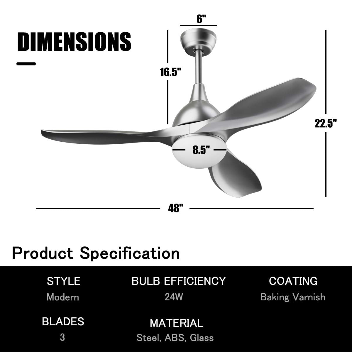Modern Ceiling Fan with Light, Indoor Low Profile LED Ceiling Fan with Remote Control
