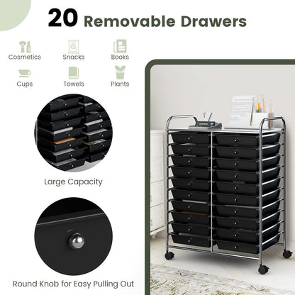 20-Drawer Rolling Storage Cart Utility Storage Organizer Cart for Tools