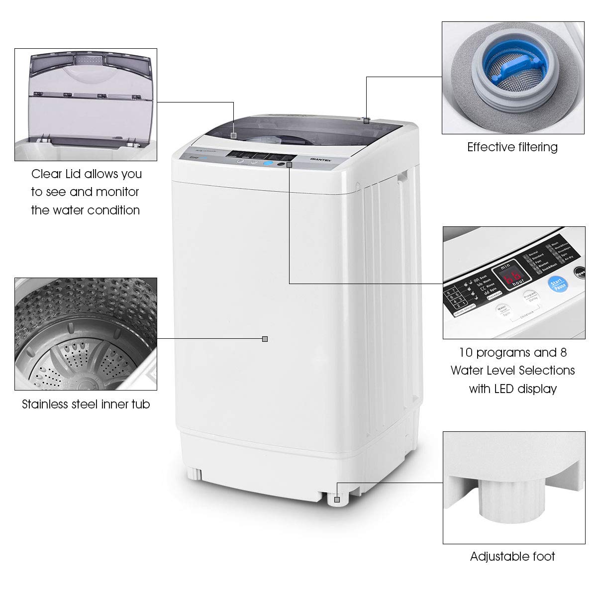 Full-Automatic Washing Machine, 1.34 Cu.ft , Portable Compact - Arlime