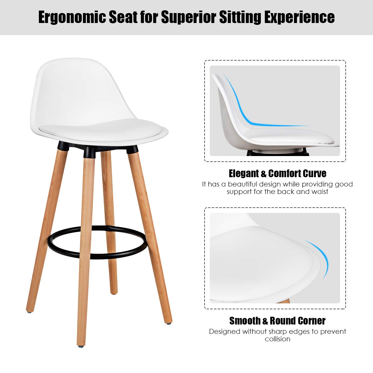 Bar Stools Set of 2/4 Modern Armless Kitchen Stool