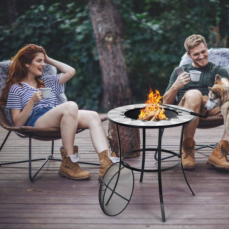 Outdoor Fire Pit with Mesh Cover & Fire Poker