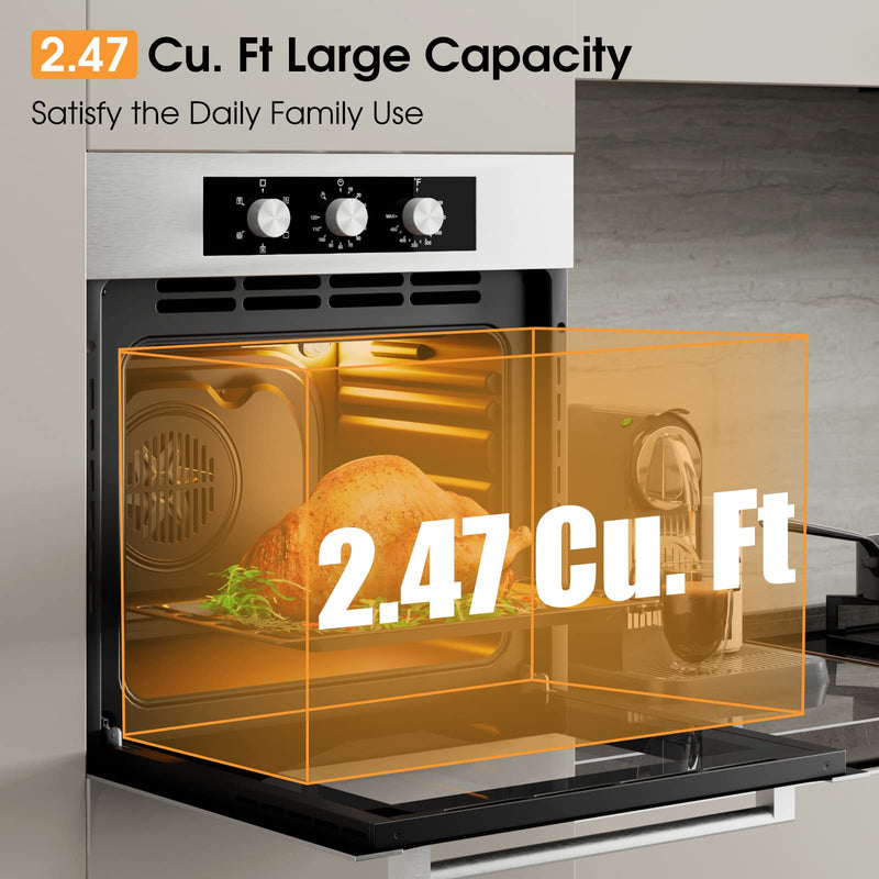 24" Single Wall Oven, Electric Built-in Wall Oven with 2.47 Cu. Ft. Capacity, 5 Cooking Functions