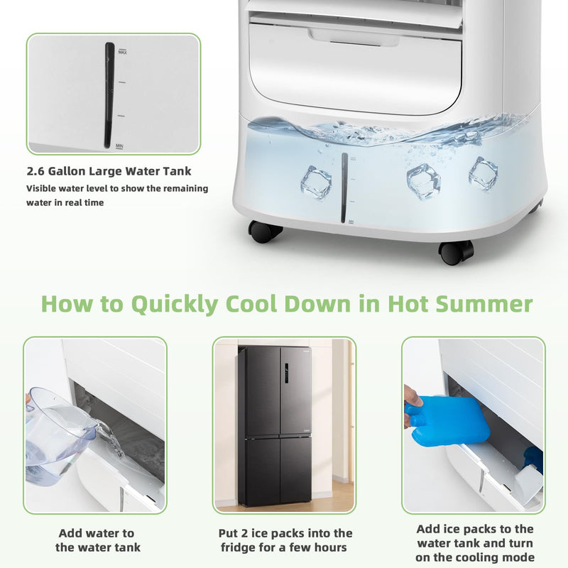 ARLIME Evaporative Air Cooler, Portable Air Conditioner & Humidifier, AC Fan w/ 3 Modes 3 Speeds & 63°Oscillation
