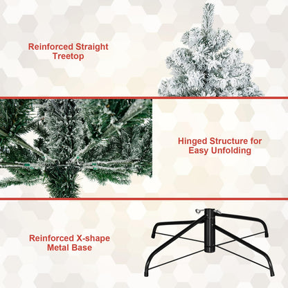 7.5 FT Snow Flocked Christmas Tree Artificial Holiday Hinged Pine Tree with 1010 Branch Tips