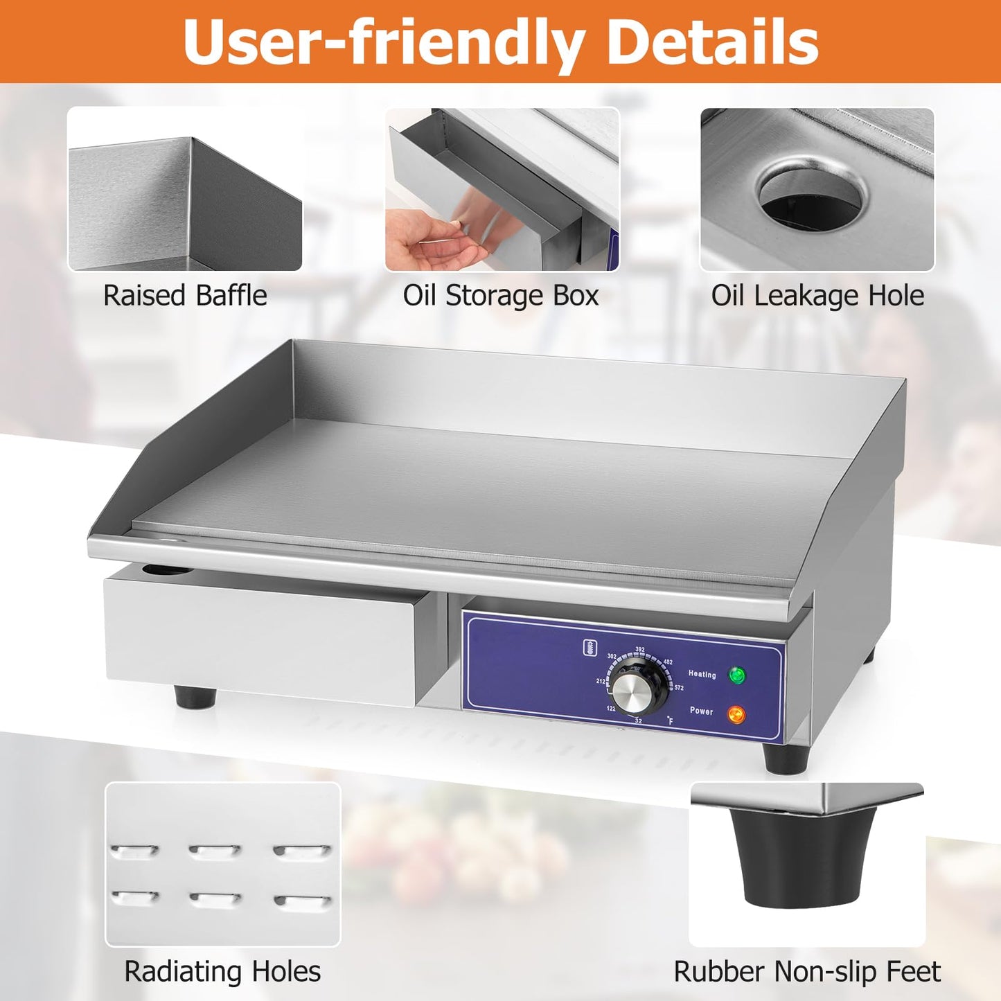 22" Commercial Electric Griddle, Stainless Steel Flat Top Grill