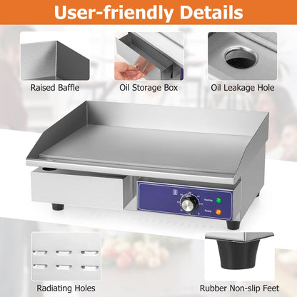 22" Commercial Electric Griddle, Stainless Steel Flat Top Grill