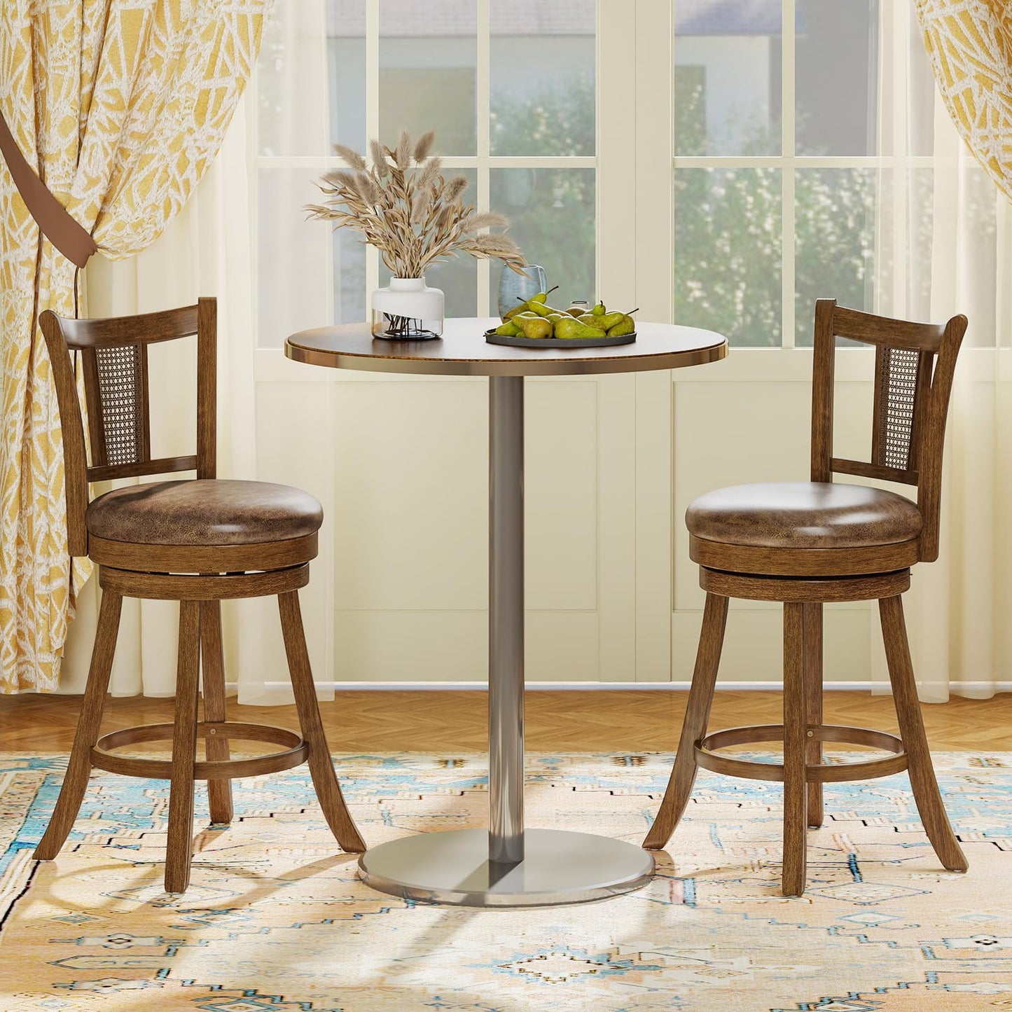 25”/30” Solid Rubber Wood Swivel Counter Chairs with Faux Leather Seat