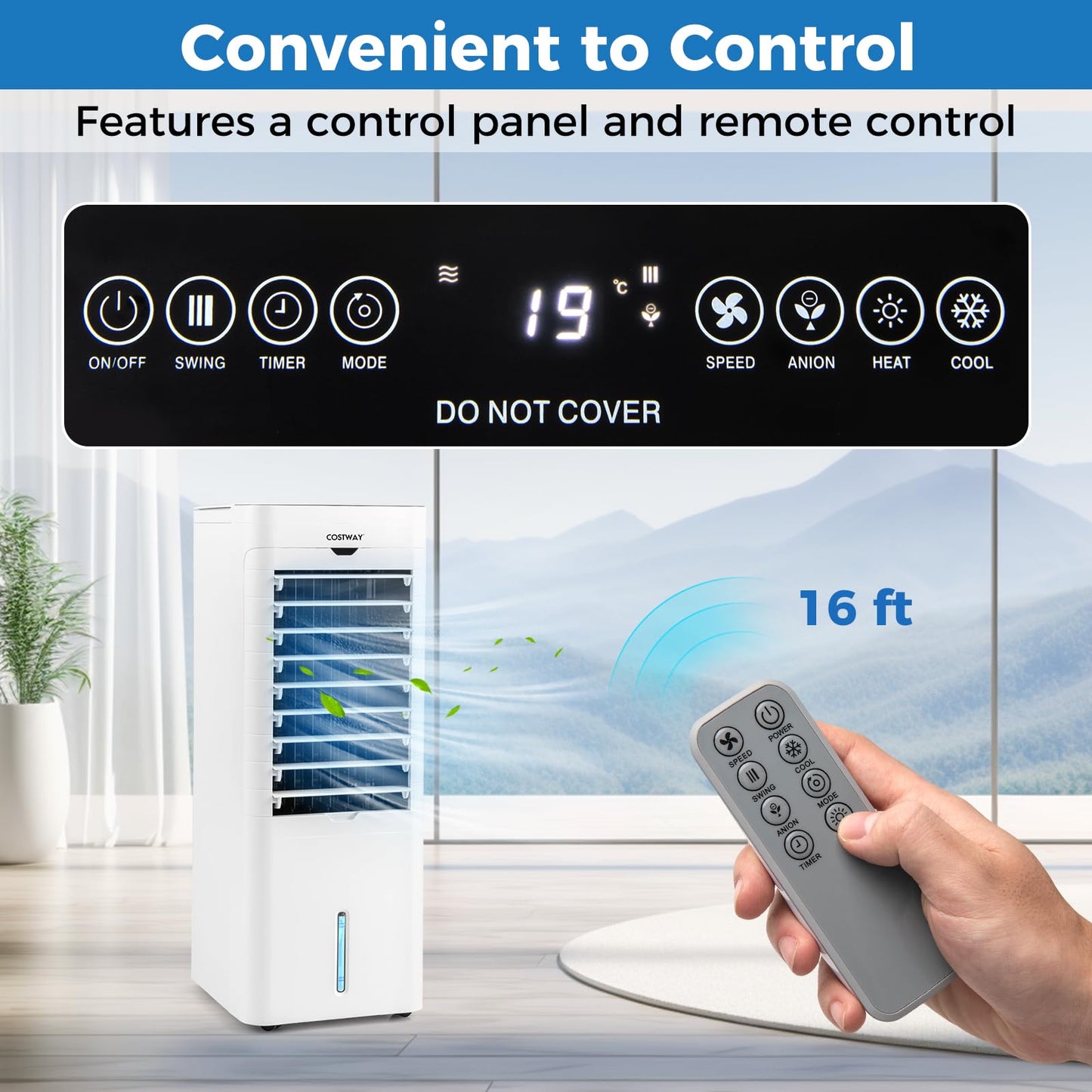 Evaporative Air Cooler and Heater with 3 Modes 3 Speeds and 2 Ice Boxes-White