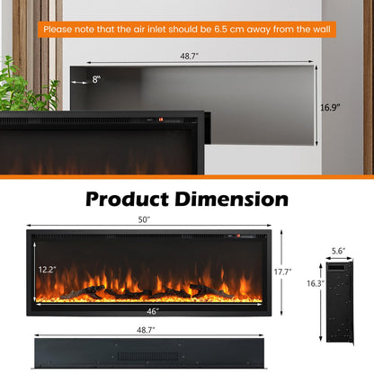 Electric Fireplace 50 Inch Wide with Crystal Decor and Log