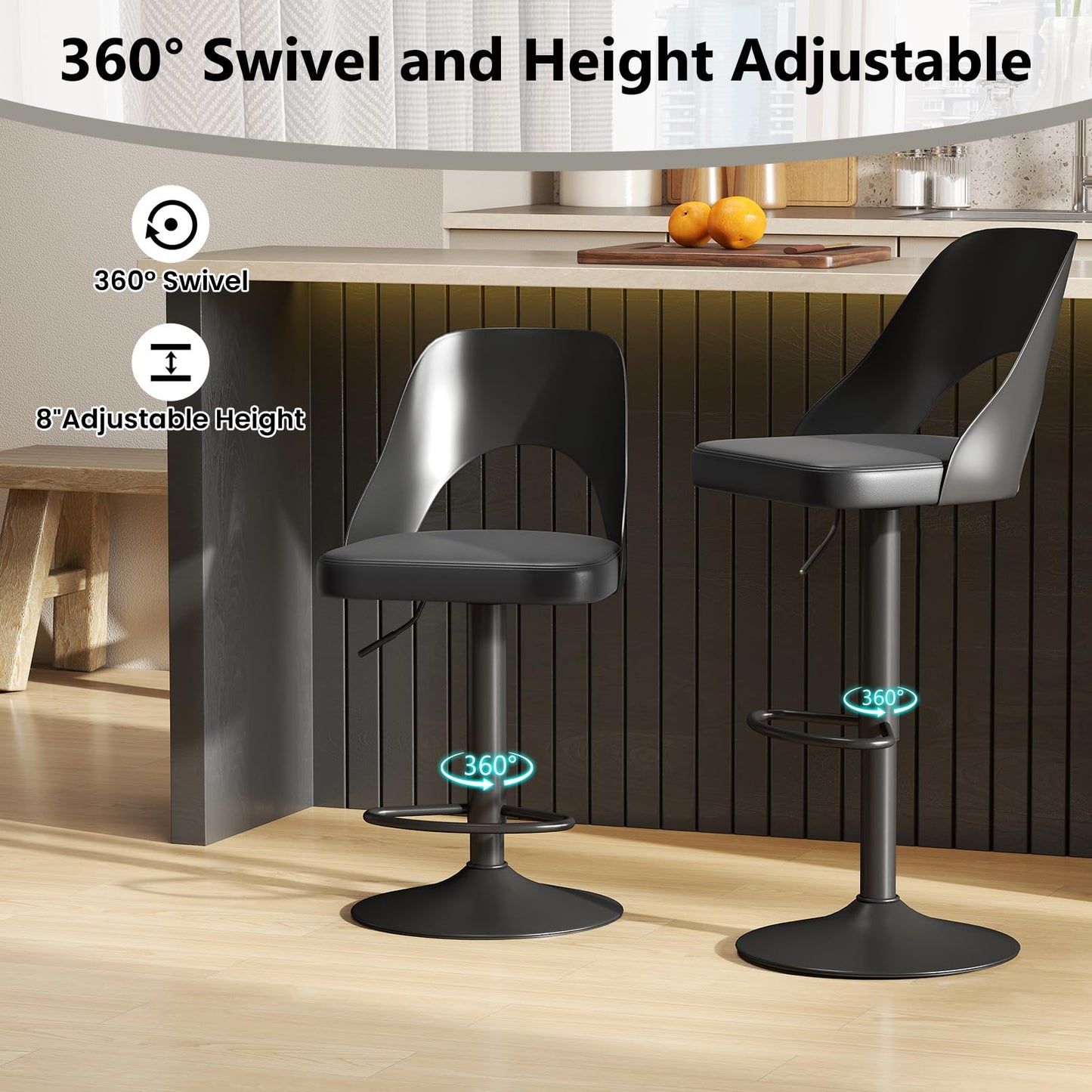 Modern Swivel Bar Stools Set of 2/4 with Enlarged PU Leather Seat
